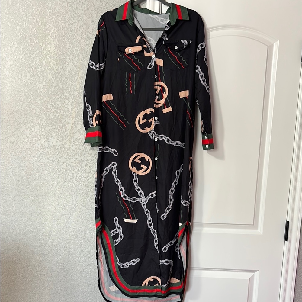 Black Chain Print Maxi Dress